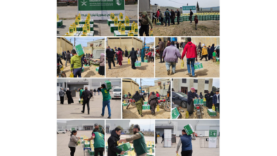 مركز الملك سلمان وزع 619 سلة غذائية في منطقة وادي خالد وبيروت